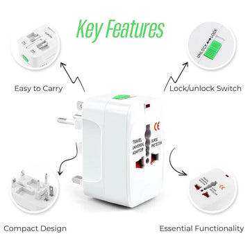 Universal Travel Adapter, All-in-One Multi Socket Wall Charger Adapter with LED Indicator, Lock/Unlock Button - Imported from UK